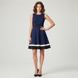 CALVIN KLEIN blue black fit and flare midi tank dress sz 4P
